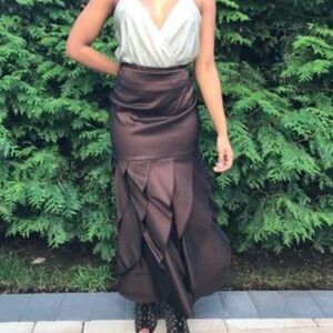 KM Collections Shimmery Brown Ruffle Maxi Skirt Size 8